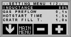 If you are in the main menu when you start to weld, the menu changes automatically to show the measured values (the measurements menu).