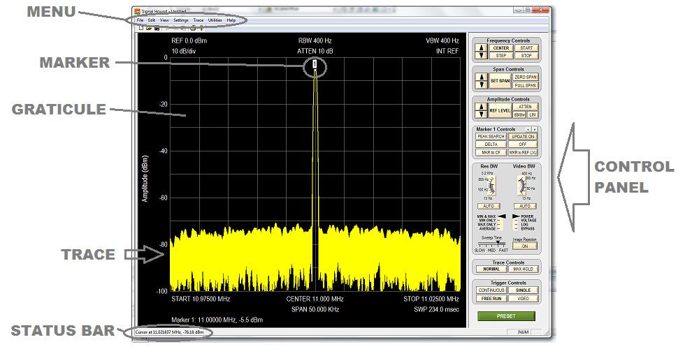 G E T T I N G S T A R T E D Chapter 2 2 Getting Started Learn about the basic functions and features of your Signal Hound Spectrum Analyzer and Measuring Receiver T The Signal Hound Graphical User