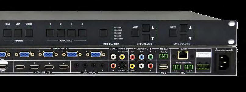 VGA video supports: C-video, YPbPr and VGA Supports CEC & HDCP Compliant 5-Input Presentation Scaler Switcher