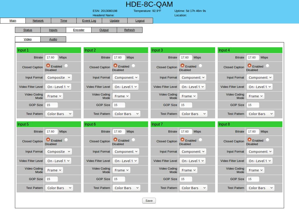 HDE-8C-QAM 5 5.. Main > Encoder > Video Screen (continued) 5 6 Figure 5.