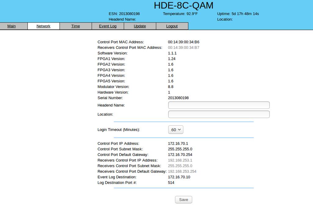 HDE-8C-QAM 5.6 "Main > Refresh" Tab The Main > Refresh tab can be clicked while you are on any of the following sub-tabs screens: Status, Inputs, Encoder, and Output.