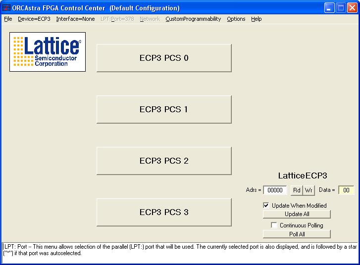Select OK. 4. Select Device >4 Lattice ECP3. Also select Options and un-check Display Data in [7:0] Order in Data Box.