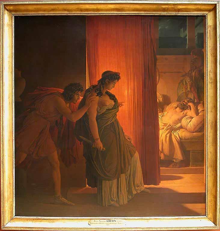 This scene shows Aegisthos and Clytemnestra standing outside of Agamemnon s quarters with a knife. It shows them plotting to kill Agamemnon in his sleep.