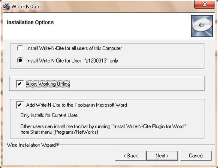 NB!!NB!! While installing Write-N-Cite, ensure that you tick the