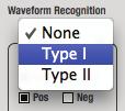 zero, denoted by the extra vertical graph lines surrounding it. There are two kinds of waveform recognition available: Type I and Type II.