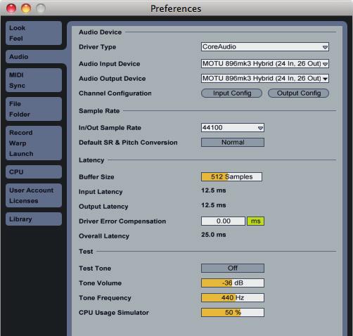 Figure 7-7: Enabling the 896mk3 Hybrid in Cubase Live In Ableton Live, access the preferences window and click the Audio tab.