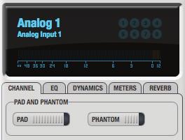 THE CHANNEL SETTINGS SECTION The channel settings section in the CueMix FX window (Figure 9-1) displays three tabs for Channel, EQ and Dynamics settings for the channel with the current focus.