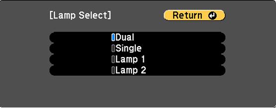 3. Select the Lamp Select setting and press Enter. Projection Modes 4.