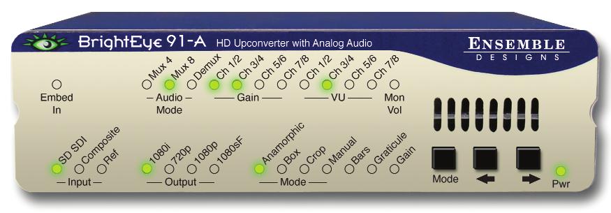 BrightEye 91-A HD Upconverter with Analog Audio Ref In This BNC accepts an analog composite video signal or Tri-Level Sync signal which is used as the genlock and timing reference for the internal