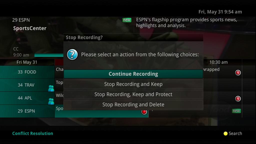 6. If you decide to stop recording the program before it is complete, press the Stop button. Choose from the options regarding how to save the partial recording. The options are: a.