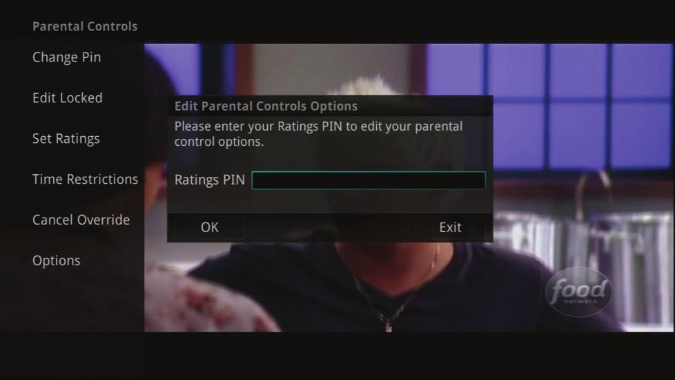 Within the Parental menu, arrow to the right and select the Cancel Override category. The Cancel Override category allows any previous PIN overrides for an extended period of time to be cancelled.