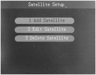 English 3.4 SAT MANAGER Add Satellite Edit Satellite Delete Satellite Add Satellite: the setting refer to Antenna Setup.