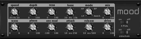 25 X32 DIGITAL MIXER Preliminary User Manual Mood Filter Chorus + Chamber The Mood Filter uses an LFO generator and an auto-envelope generator to control a VCF (voltage-controlled filter), as well as