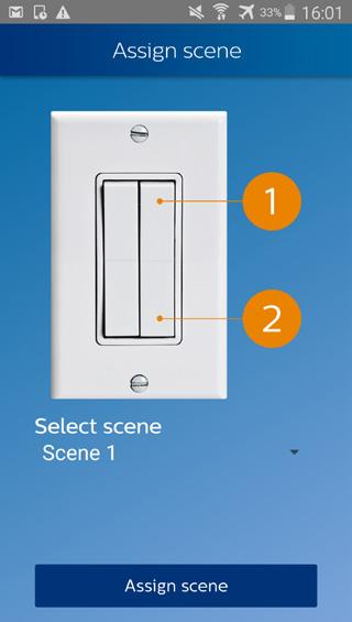Configure scenes 1. Open the Configure scenes submenu 2. Select which scene to configure (Scene 1) and press Assign scene 3.