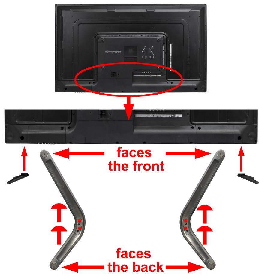 Attaching or Removing the Stand For U515CV-UMS 1. To install the feet of the TV, lay the TV flat on a table. Afterwards obtain the two display stands that are labeled L for left and R for right.