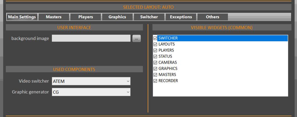4.1 MAIN SETTINGS Layouts Editor Main Parameters The first "tab" concerns the general aspects of the selected LAYOUT.