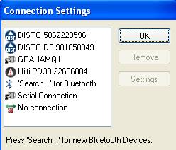 Setting up communications in SiteMaster. Using Bluetooth, select the Search for Bluetooth option.