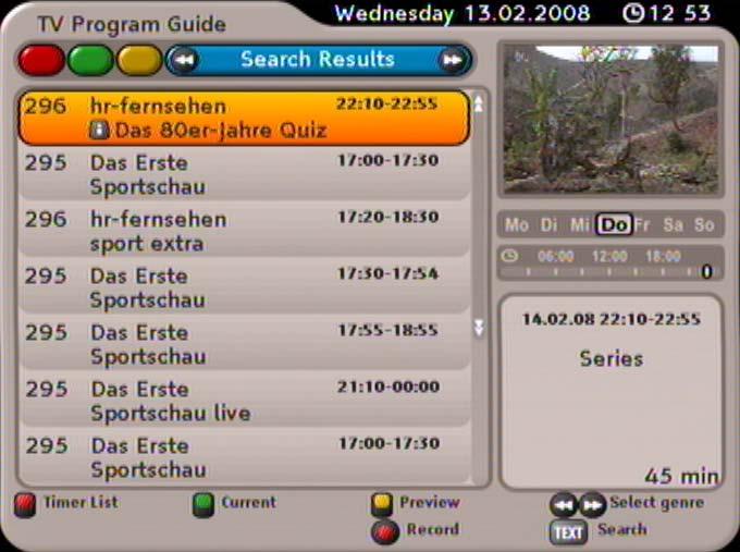 EPG (ELECTRONIC PROGRAM GUIDE) SEARCH FUNCTION The search function can be opened at any time in EPG by pressing the button.