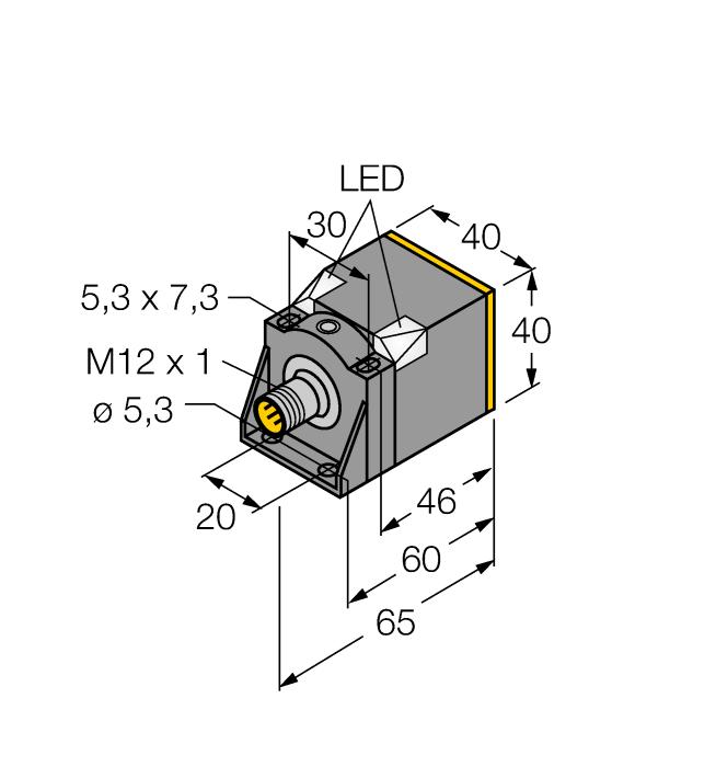 Rectangular, height 40 mm Read/write head (5 positions) Plastic, PBT-GF30-VO Every read/write head can communicate with a number of different TURCK data carriers.
