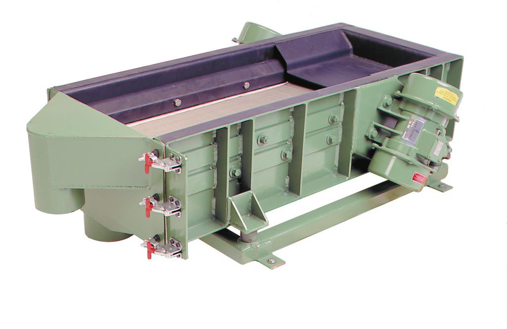 EQUIPMENT FETURES ELECTROMECHNICL SCREENER FEEDERS STNDRD DESIGNS The standard EMS includes: Impact plate at inlet area for product loading Below deck, twin dust-tight 1800 RPM drives Mild steel