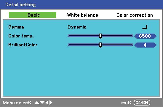 DLLPP PPrrooj jeecct toorr Usseerr ss Maannuuaal l Detail Setting Menu Descriptions and Functions The Detail setting menu contains basic and advanced color adjustment options such as gamma