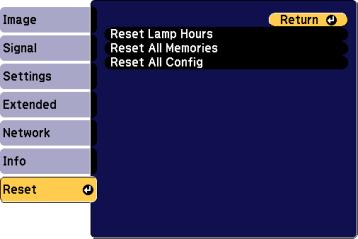 Related references Optional Equipment and Replacement Parts Related tasks Resetting the Lamp Timer Resetting the Lamp Timer You must reset the lamp timer after replacing the projector's lamp to clear