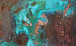 The orange, turquoise and teal were inspired by aging bronze, or the