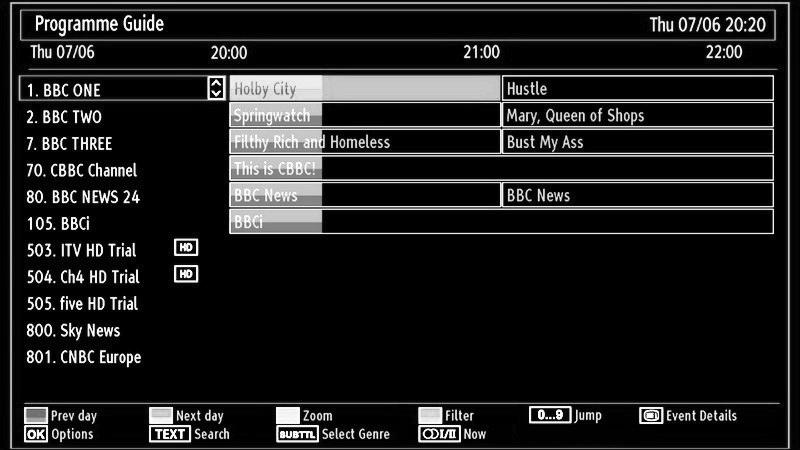 Electronic Programme Guide Select the on-screen guide by pressing GUIDE button, the guide screen will appear highlighting details of the channel and programme