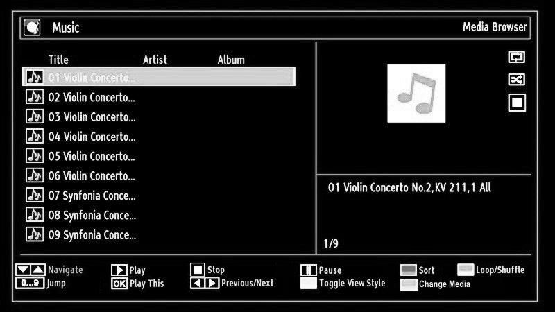USB Media Browser - continued This TV allows you to enjoy photo, music or video fi les stored on a USB memory Playing MP3 Files To play mp3 fi les from a USB memory, you can use this menu screen.