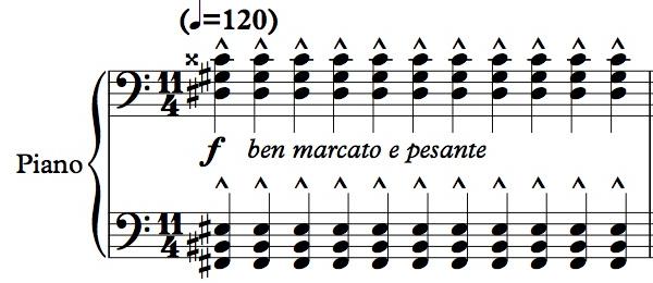 6 the main motive one last time, whereas the igure in Le Sacre reeats as an ostinato igure a b EXAMPLE : Le Sacre m 1 vs The Earth m 7 A inal examle contrasts two climactic and vital arts o each
