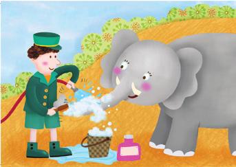 ; I think the elephant will throw/pour/spray water on him. Q. What is the elephant doing?