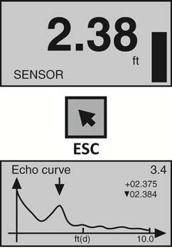 STEP 7 CHECK THE ECHO CURVE This function displays the primary echo return(s) that the sensor is seeing graphically, the location and amplitude of the return(s), and the numeric air gap distance from