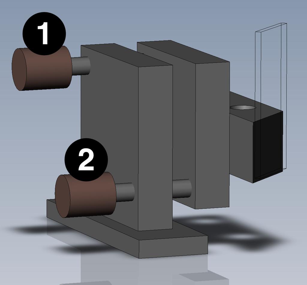 5. Carefully use knobs 1 & 2 (Pict.E) on Thorlabs kinematic mount (pict.c,3) to target the reflected beam into the centre of X axis scanner mirror (to the center of its reflective area).