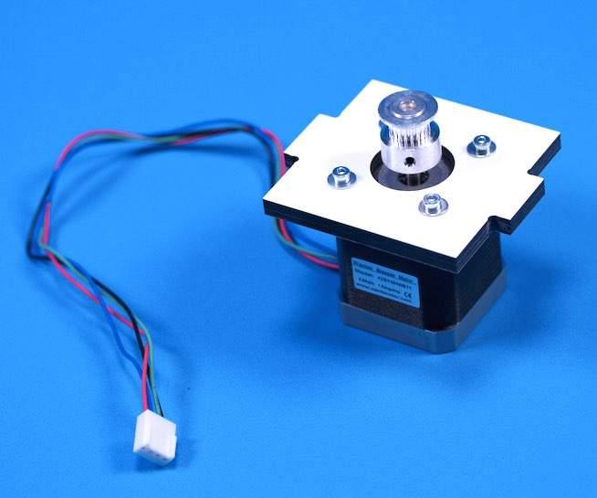 Step 1 - (X, Y, Z Motors) Mount the NEMA 17 stepper motor with connector to the easydelta stepper motor mount plate using four M3x10 mm bolts and four M3L washers.