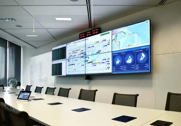 The Barco ClickShare solution speeds up collaboration and analysis by allowing any operator in the Crisis Chamber to share content from their device onto the video wall at the click of a button.