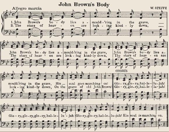 Mrs. Howe was stirred when she heard soldiers singing John Brown s
