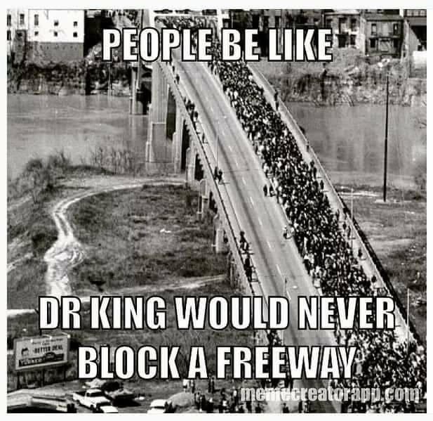 and Example Topic: critics of the Black Lives Matter movement, who claim that Dr. Martin Luther King, Jr. would never block a freeway. (neutral) : mocking and sarcastic.