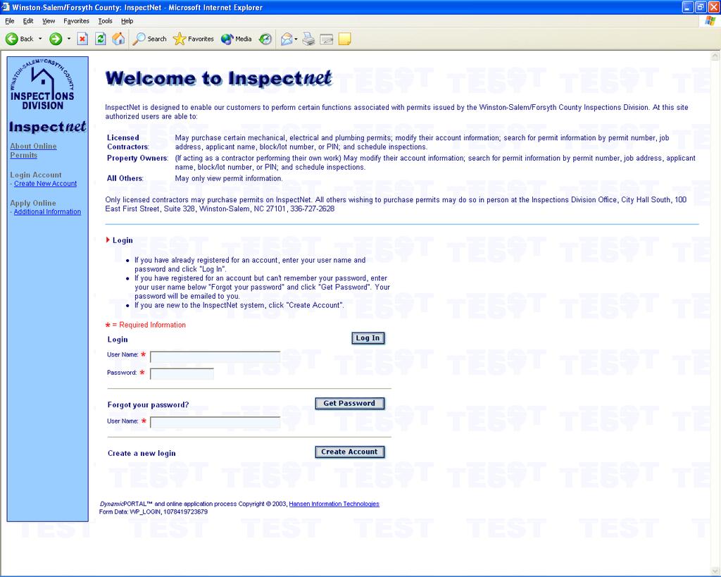 Each screen in InspectNet has Instructions or Directions to Guide You Welcome