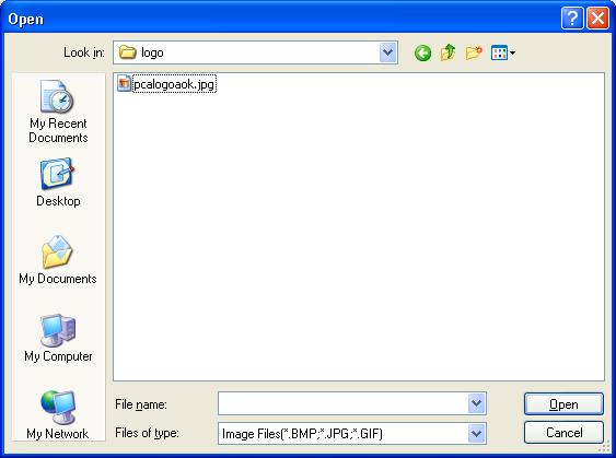 12. Select the file you would like to use as a logo and select Open.