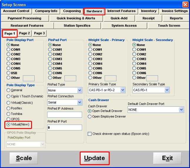 Enabling the Virtual Pole Display in CRE/RPE 1. Select the Manager or Options button. 2. Enter the administrator password (default: admin) where applicable. 3.