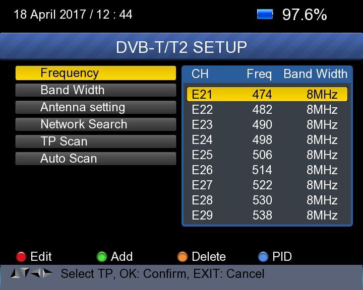 2. DVB-T/T2 SETUP Press OK on DVB-T/T2 setup then the following window appears.