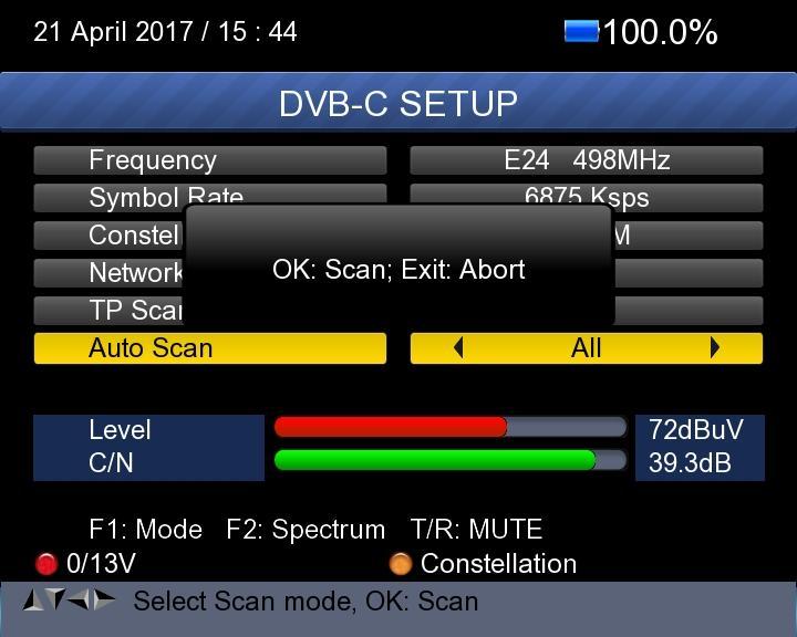 4) Auto Scan: Scan all range of frequency and bandwidth.