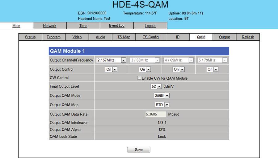 HDE-S-QAM.9 "Main > QAM" Screen The Main > QAM screen (Figure.