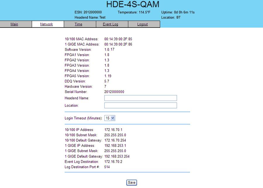 8 HDE-S-QAM. "Network" Screen The Network screen (Figure.) is a read and write screen where the following parameters are displayed or configured: 7 9 6 8 0 7 9 6 8 0 Figure.