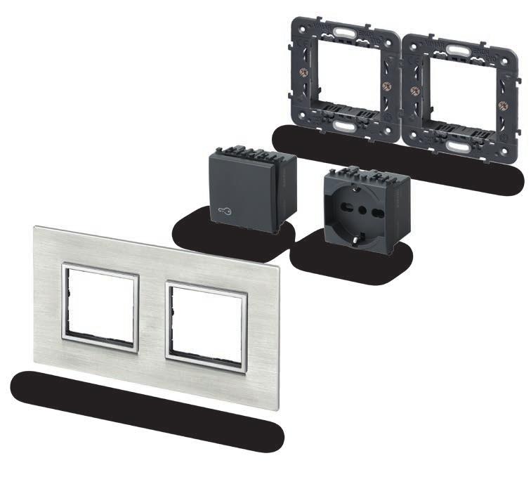 Mounting features for Eikon Evo Installation with 71 mm distance between centres (German and French standard) Ultra-flat mounting frame with metal core.