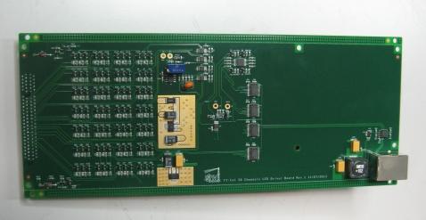 Clock is propagated from the first to the second for synchronization Driver board Hosts 56 independent LED pulser circuits.