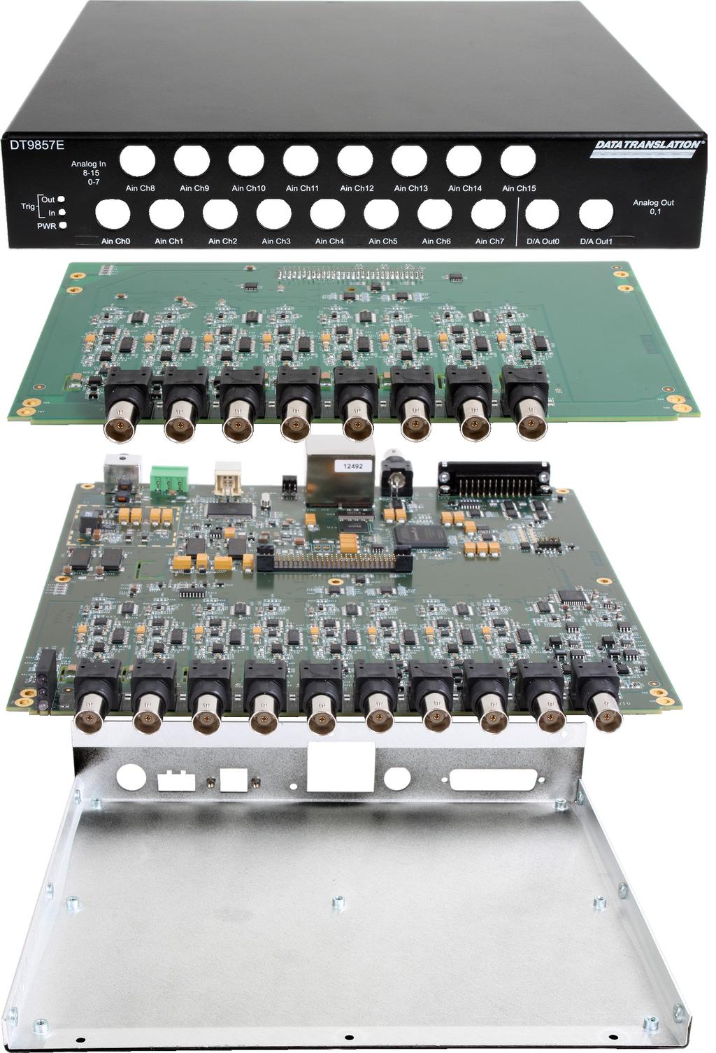 Top Board 24-bit Delta-Sigma A/D per channel full simultaneous operation 16 IEPE Inputs 8 on top board 8 on bottom board Bottom Board Each IEPE input: up to 4ma @24V compliance accommodates most