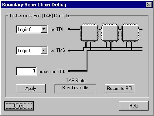 Figure 5: M1 JTAG Downloader Debug GUI The features of this dialog box operate as follows: 1. The first selection box allows you to set a logic state for TDI.