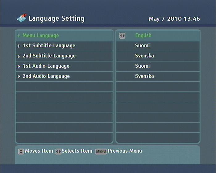 19 Chapter 4 Preference Settings 41 Language settings 4 You can select the language in which the menu will be displayed In addition to that, you can select the language of audio track and of subtitle