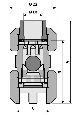 1.5 Hydraulic/Mechanical Accessories TT foot valve PTFE housing, PTFE seals spring loaded with ball check 1 G B Ø D2 A Ø D1 Order no.
